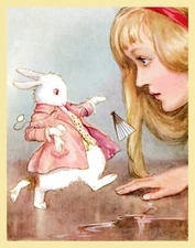 Poster Alice in Wonderland Meets the White Rabbit Children Book Repro FREE S/H