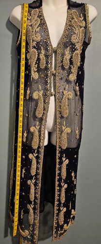 sheer sleeveless duster tunic vest bejeweled blue gold silver sequined - Picture 9 of 11