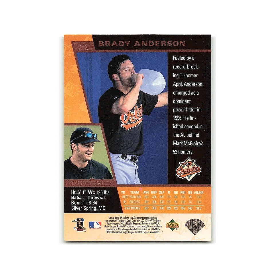 Brady Anderson 1997 SP #32 Baltimore Orioles Baseball Card NM - Image 2 of 3