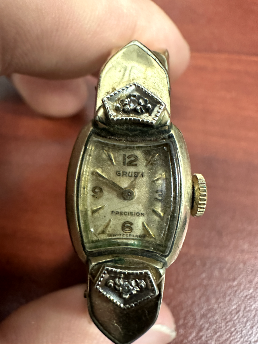 Womens Vintage Gruen Precision 10K Gold Filled Bracelet Watch Real