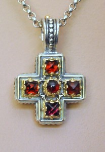 Konstantino-Garnet-Cross-Pendant-Necklace-18K-Gold-Sterling-Silver-Small-New