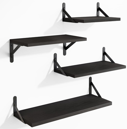 Floating Shelves, Rustic Wood Hanging Wall Mounted Storage Wood Display Shelf, 4 - Picture 9 of 12