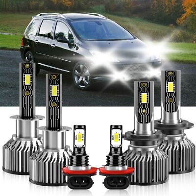 For Peugeot 307 2005-2008 6x LED Headlight combo High Low Beam+ Fog Light Bulbs
