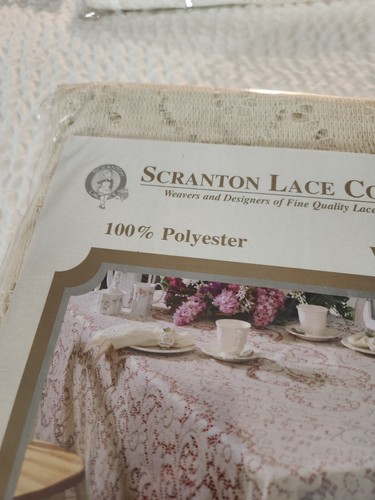 NIP Woven Lace Tablecloth 60” x 108" OVAL Ivory Scranton Lace Co Brooke - Picture 3 of 6