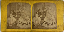 Femmes dans un salon, vintage print, ca.1880, stéréo aquarellé Tirage vintage st