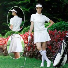 Women's Golf Outfit - Quick-Dry Short Sleeve Polo Shirt High-Waist Pleated Skirt