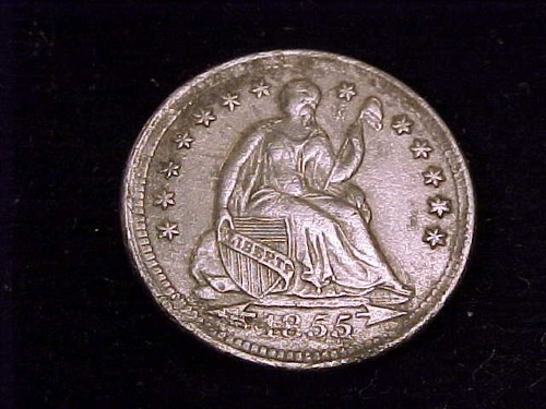 1855 Half Dime, Extra Fine Grade.