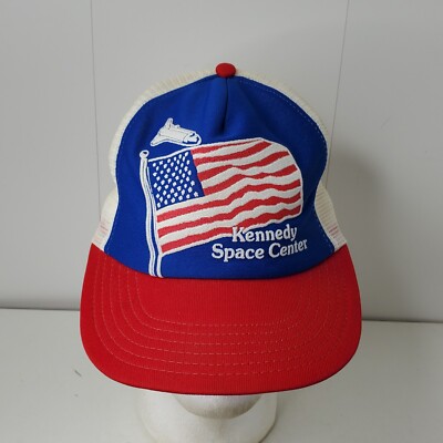VTG Kennedy Space Center Florida Snapback Hat Foam Trucker Cap Puffy Paint Flag