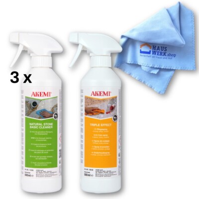  Akemi Triple Effect 3 x 500ml + Natural Stone Basic Cleaner 500ml + Micrfaser