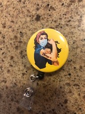 10 PaCk Nurse Rosie Riveter We Can Do It Retractable Reel ID Badge Holder Clip