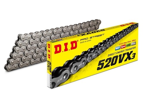 DID 520 VX3 B&B Estándar Cadena De Moto X-Ring Con Pasador Gris 100 Eslabones