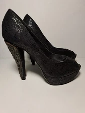 Not Rated Platform Pumps Open Toe Fettish Goth Chains Black  Women's Sz. 6.5 