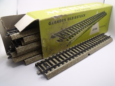 10 Rails Droits Märklin 2200 Ho 1/87, Voie K, 180 Mm, Boîte Bon état, Occasion