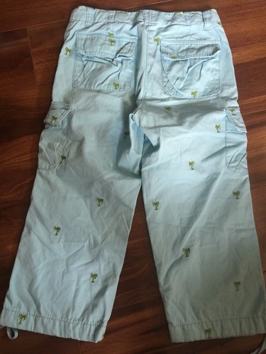 girls CREWCUTS PALM TREE CAPRI PANTS blue green SUMMER cargo ADJUSTABLE size 9 - Picture 3 of 3