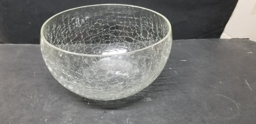 BLENKO CRYSTAL CRACKLE GLASS MEDIUM ROUND GLOBE SPHERE VASE BOWL 8 1/2” - Picture 2 of 3