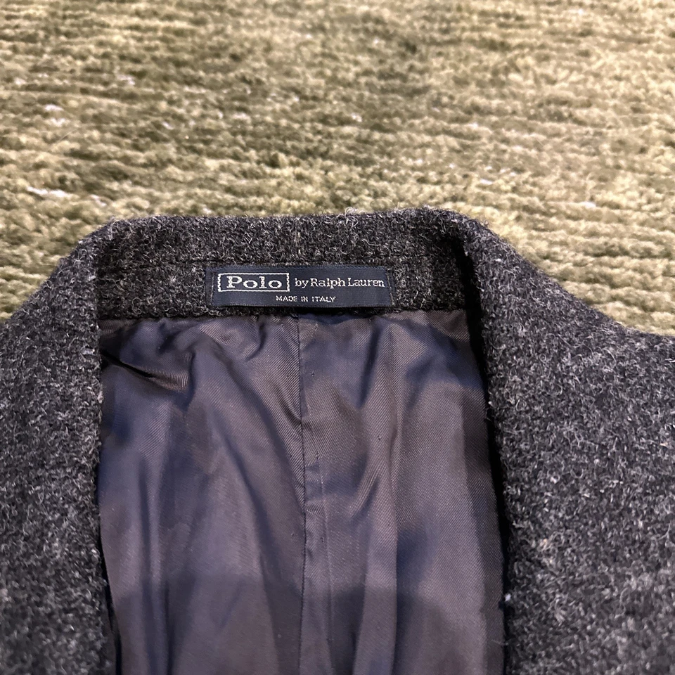 VTG Polo Ralph Lauren Blazer Mens 38 S Charcoal Gray Stripe Wool Jacket Italy - Image 4 of 4