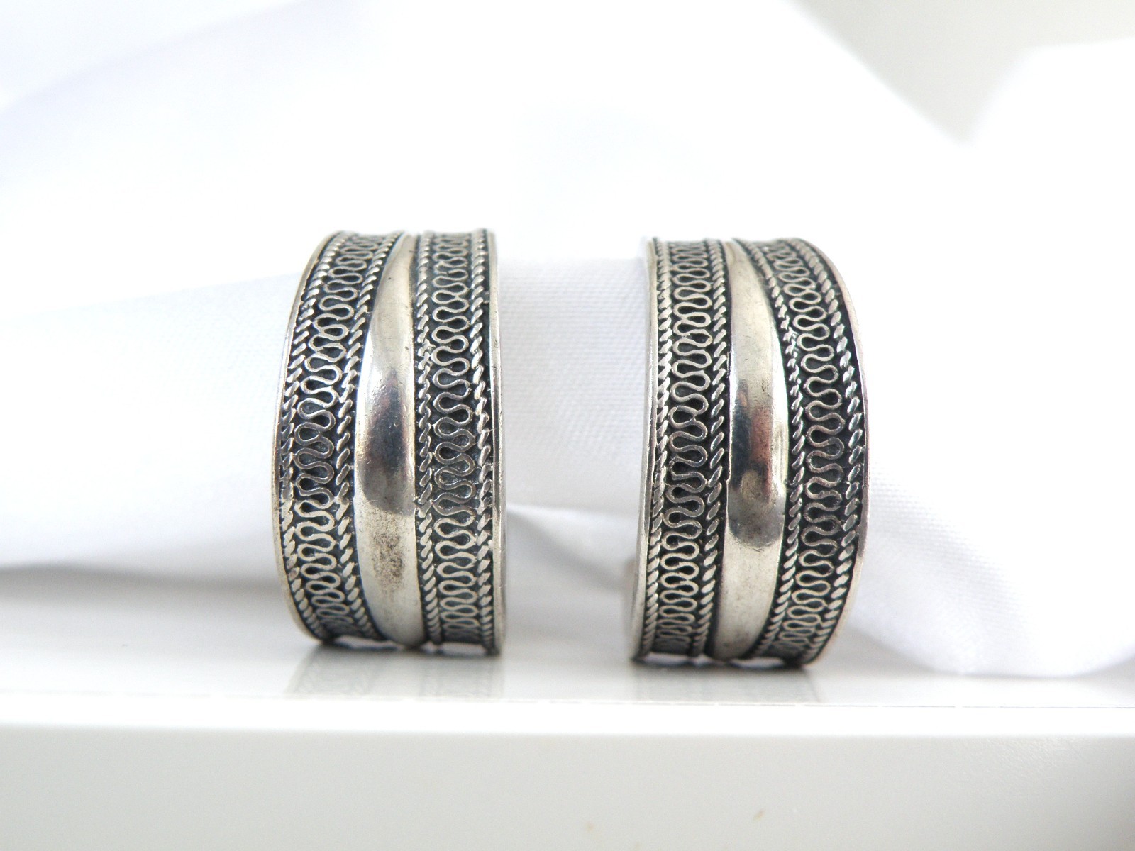 Vintage Solid Sterling Silver 925 Unique Weave Ho… - image 1
