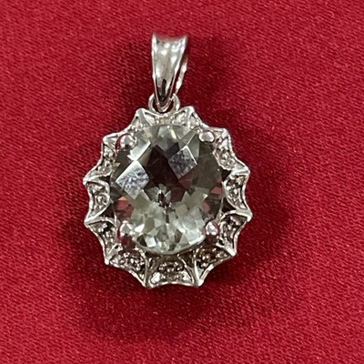 Sterling Silver 925 China VJ Victor Jansen Oval Clear Stone Pendant 