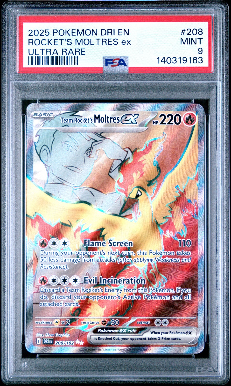 2025 POKEMON DRI EN-DESTINED RIVALS ULTRA RARE TEAM ROCKET'S MOLTRES EX PSA 9