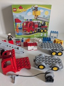 Lego Duplo Fire Truck 10592 Bucket Ladder Firefighter Engine Hose Ax Manual Box