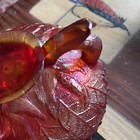 VINTAGE FENTON IRIDESCENT  ORANGE TREE MARIGOLD THREE FOOTED ROSE BOWL DISH — photo 7