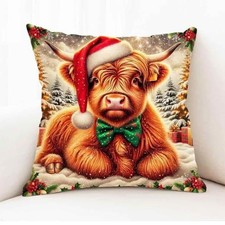 18x18 Inch Christmas Pillow Cover Case Highland Cow Throw Pillow Cover