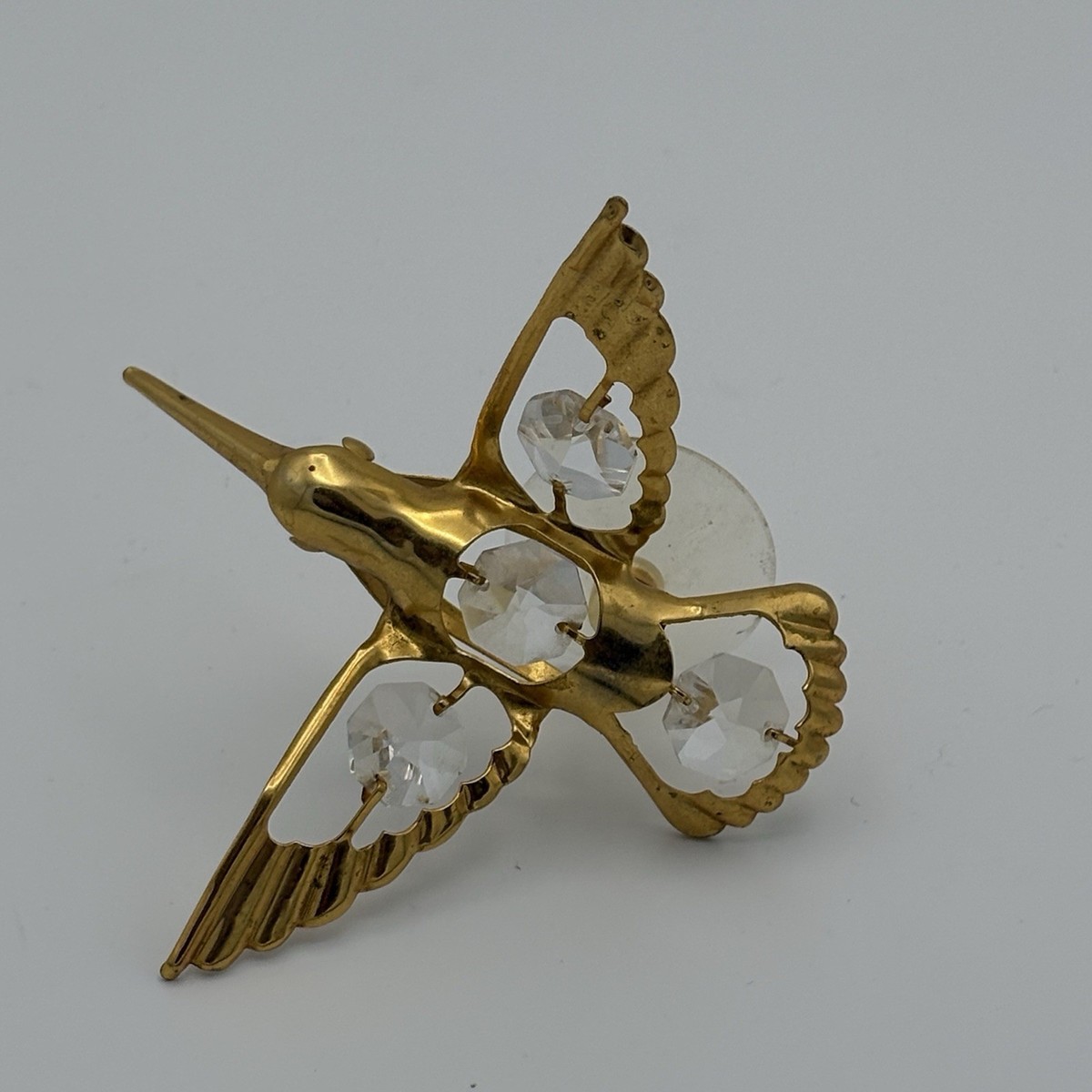 Vintage Gold Plated Crystals Hummingbird Ornament Window Suction