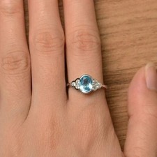 2Ct Oval Cut LabCreated Blue Topaz Women Wedding Ring 14K White Gold Plated