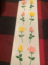 VINTAGE MRS GROSSMAN'S STICKERS Pink Yellow Single Roses Love Flowers 1996