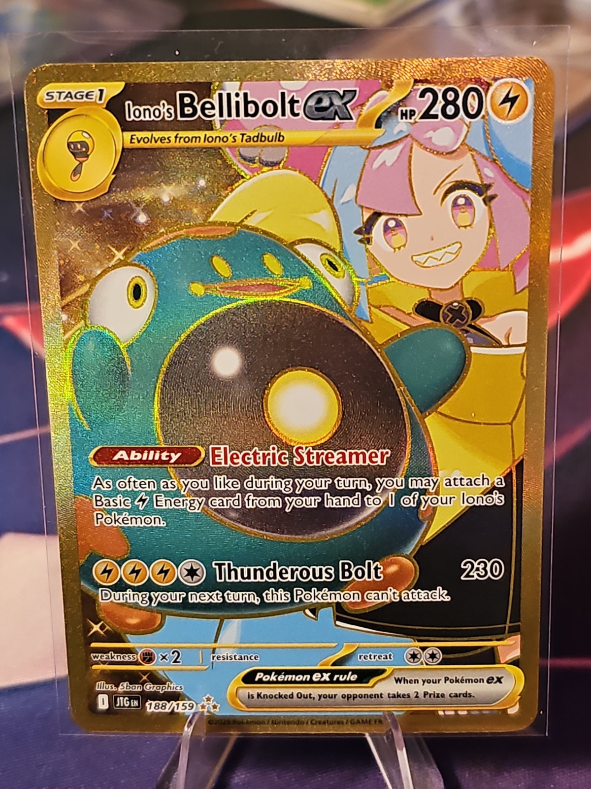 Pokemon TCG Ionos Bellibolt ex 188/159 Journey Together Gold Hyper Rare Card NM