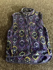 Patagonia Fleece Vest Womens Multicolor Tapestry Print Logo Mesh Lined Mock Neck