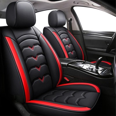 Waterproof Leather Seat Covers for Hyundai Kona 2017-2023 5pcs Airbag Black Red