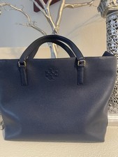 Tory Burch Thea Tote Bag Shoulder Lap Top Bag in Navy Leather Large