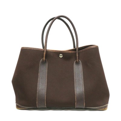 Hermes Garden Party PM Canvas Leather Tote Bag Brown r30_0715
