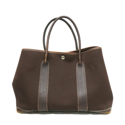Hermes Garden Party PM Canvas Leather Tote Bag Brown r30_0715
