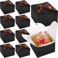 10PCS Gift Candy Boxes, Black Treat Box with Ribbon Paper Candy Boxes for Weddin