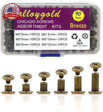 Bronze Chicago Screws Leather Kit, 90 Sets, 6 Sizes M5 X 4-12 Screw Rivets,