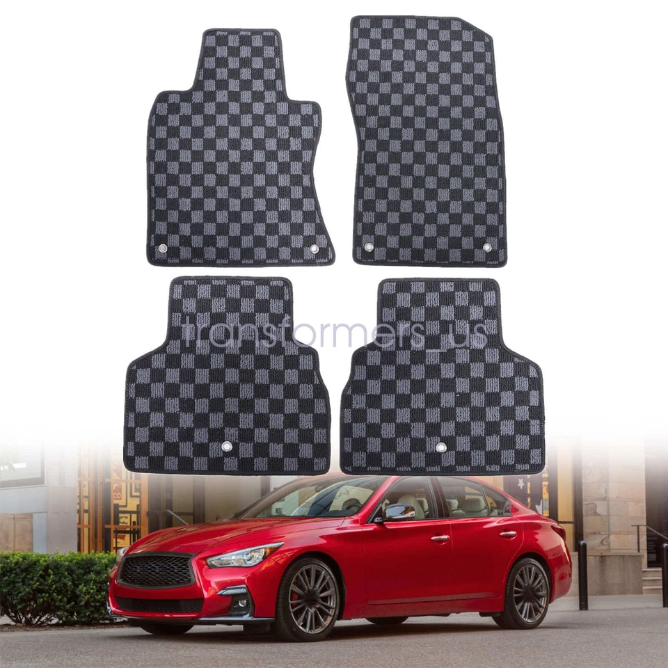 Alfombrillas alfombrillas bandera delanteras y traseras 2014-2023 para Infiniti Q50 sedán a cuadros Foto 2 de 4