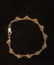 14K Solid Yellow Gold "Conch Shell" Bracelet 7 1/4" Very Detailed 18Grams
