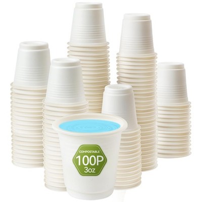100Pcs 3 OZ Bathroom Disposable Cups - 100% Compostable, Biodegradable, Eco-F...