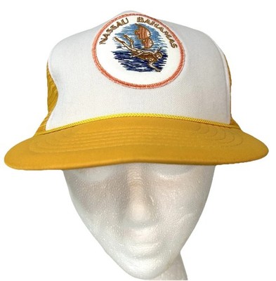 Vintage Nassau Bahamas Trucker Hat Yellow Mesh Scuba Diver Sailing Patch 80s 90s