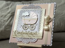 Personalised Luxury Handmade Baby Girl Card 8x8 Spanish Bow First Birthday Gift
