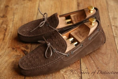 Mocassins de conduite en daim tissé marron Bottega Veneta pour hommes UK 10 U... - Photo 1/4