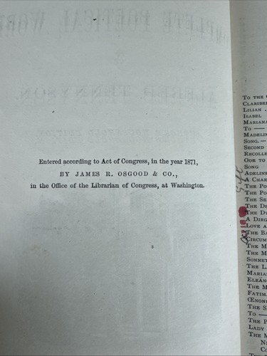 ANTIQUE 1875 POETRY BOOK: THE COMPLETE POETICAL WORKS OF ALFRED TENNYSON ILLUST. - Picture 7 of 20