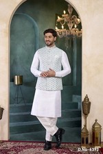 3 Pc Mens Wedding Eid Ramadan Wear Traditional Kurta Payjama Jacket Set India