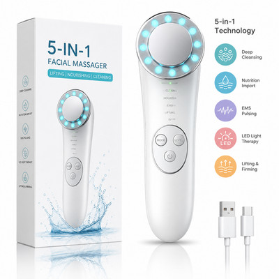 5-in-1 Microcurrent Facial Device for Skin Tightening & Lifting | Face Massager