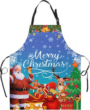 Merry Christmas Apron with Pocket Santa Claus Xmas Tree Apron Snow Deer Gift Bib