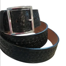 Dutyman Black Textured Full Grain Leather Belt with Silver Buckle Size 52