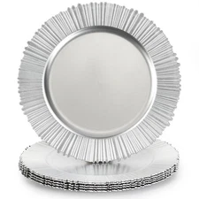 13" Floral Silver Charger Plates for Dinner Plates Reusable Plastic Setting