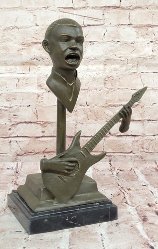 Guitar Player Bronze Statue African American Musician Sculpture Signed Decor - Picture 4 of 10